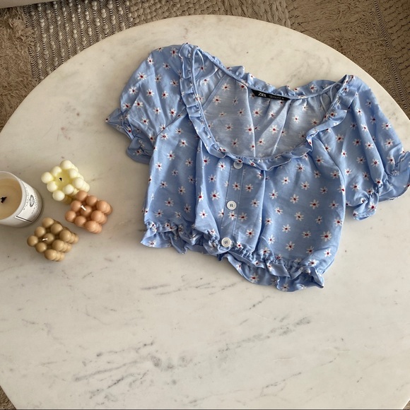 Zara - Blue Floral Crop Top - Picture 7 of 9